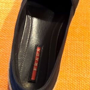 Prada black/tan espadrilles.  Authenticated.  Excellent used condition. Sz 38